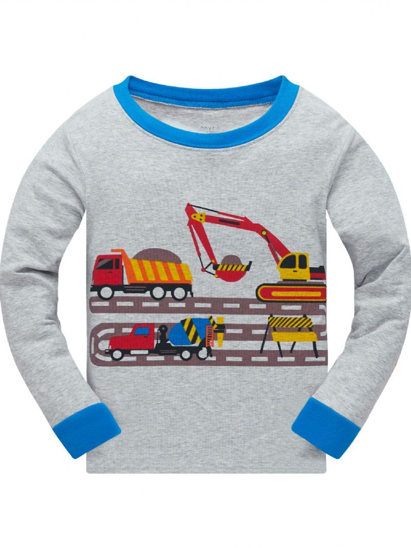 Popshion 2st Pojkar Grävmaskin Print Cartoon Car Pyjamas Set