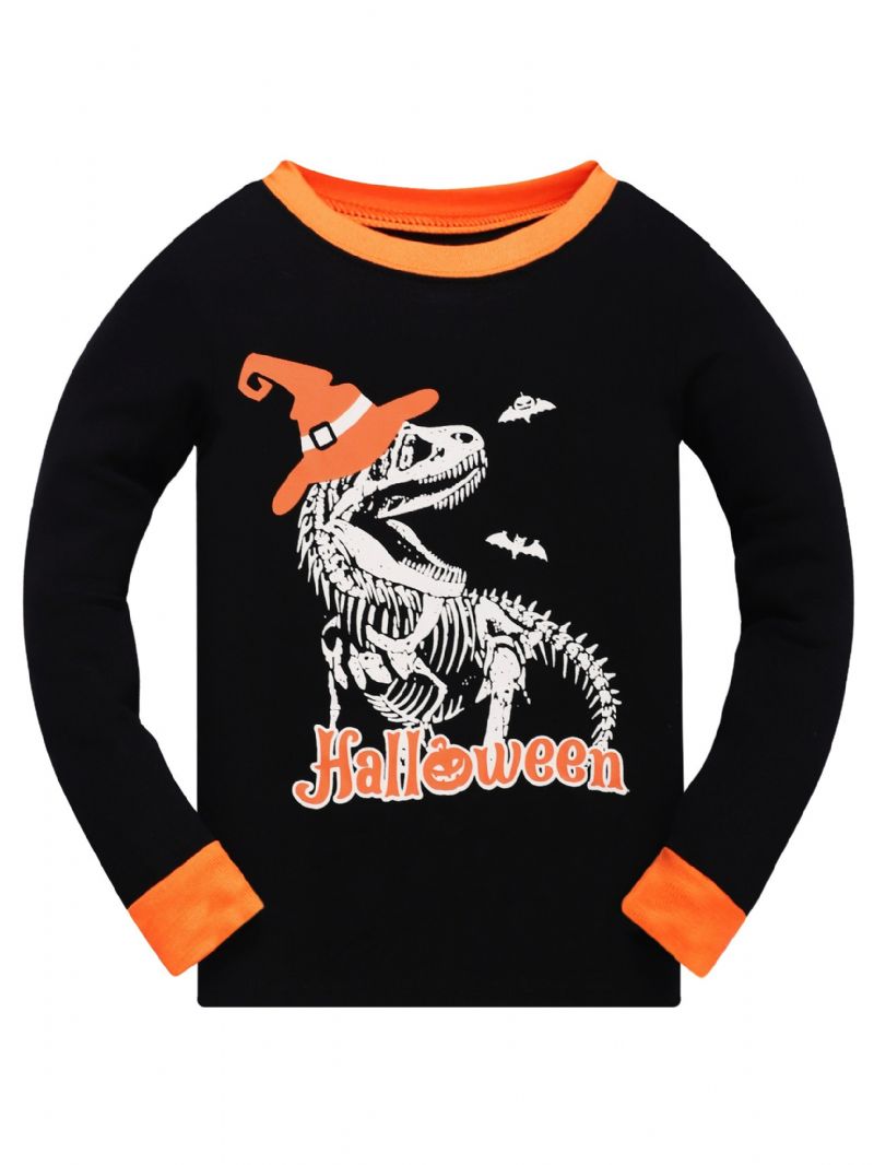 Popshion 2st Pojkar Halloween Fluorescerande Tecknad Dinosaurie Glödande Skelettben Långärmad Pyjamas Bomullsdräkt