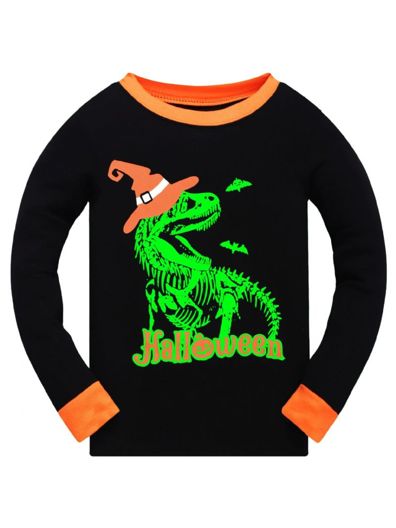 Popshion 2st Pojkar Halloween Fluorescerande Tecknad Dinosaurie Glödande Skelettben Långärmad Pyjamas Bomullsdräkt