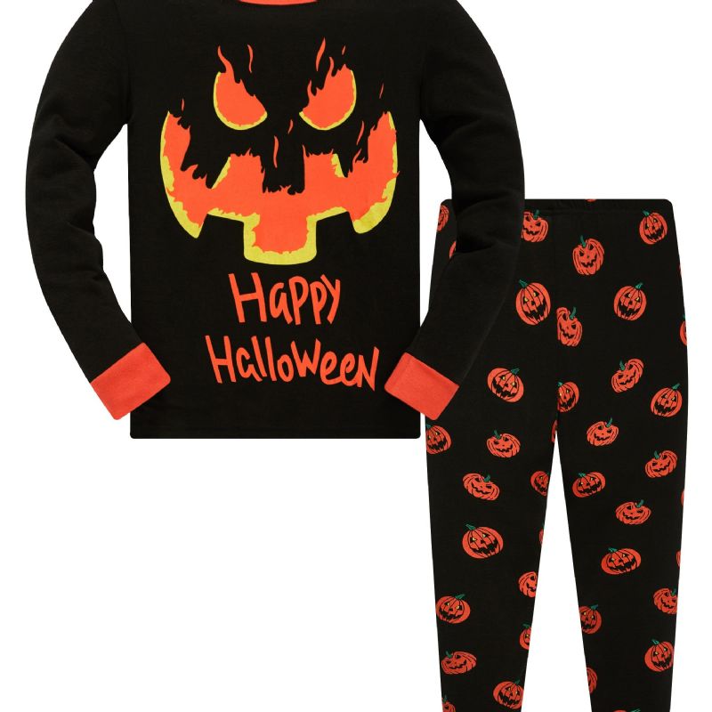 Popshion 2st Pojkar Halloween Tecknad Pumpa Skalle Långärmad Pyjamas Bomullsdräkt