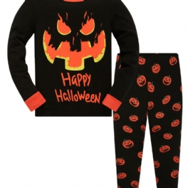 Popshion 2st Pojkar Halloween Tecknad Pumpa Skalle Långärmad Pyjamas Bomullsdräkt