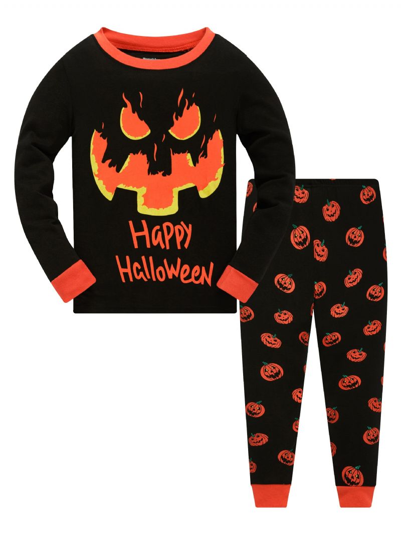 Popshion 2st Pojkar Halloween Tecknad Pumpa Skalle Långärmad Pyjamas Bomullsdräkt