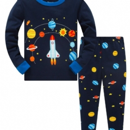 Popshion 2st Pojkar Rocket Astronaut Star Universe Planet Långärmad Pyjamasoverall