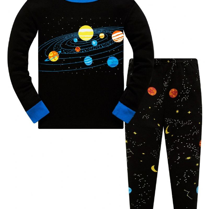 Popshion 2st Pojkar Starry Sky Cosmic Planet Långärmad Pyjamas Bomullsdräkt