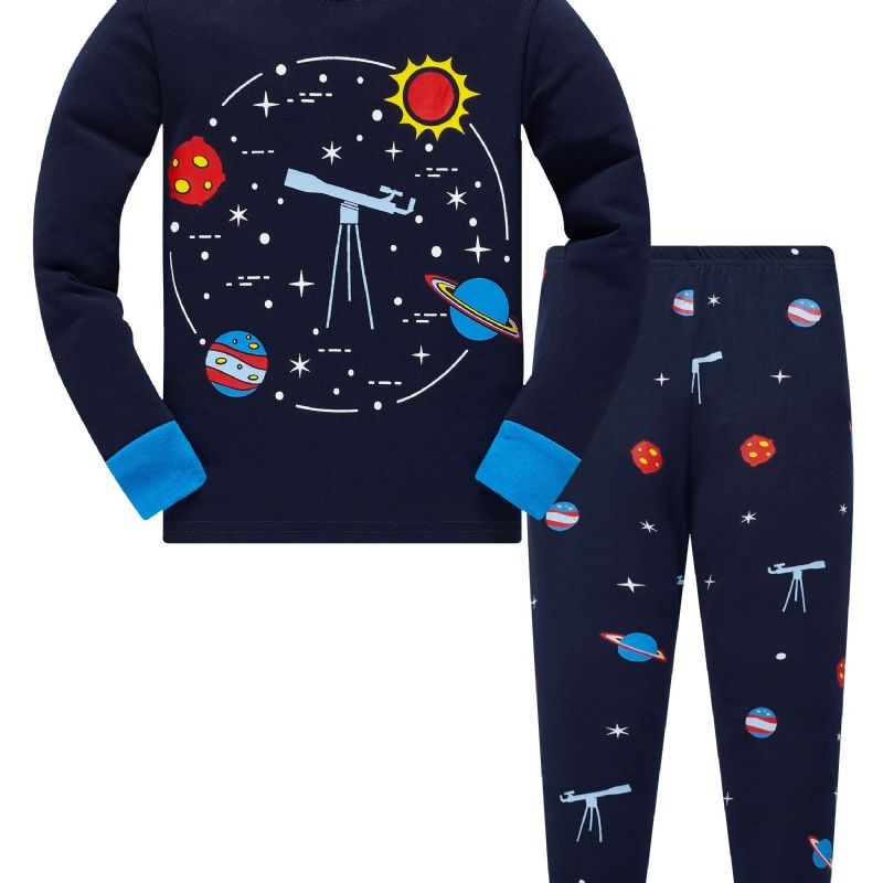 Popshion 2st Pojkar Starry Sky Cosmic Planet Långärmad Pyjamas Bomullsdräkt