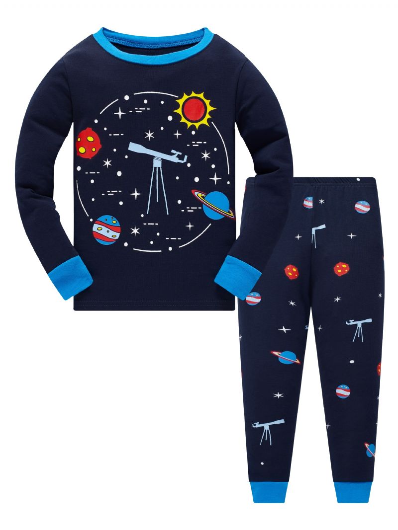 Popshion 2st Pojkar Starry Sky Cosmic Planet Långärmad Pyjamas Bomullsdräkt