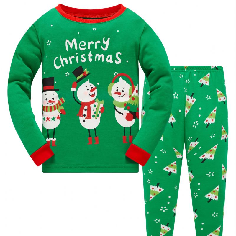 Popshion Barn Julpyjamas Bomull Långärmad Snowman Jul Pjs Set Xmas Holiday Kläder