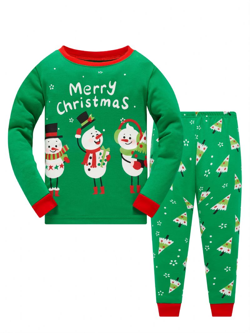 Popshion Barn Julpyjamas Bomull Långärmad Snowman Jul Pjs Set Xmas Holiday Kläder