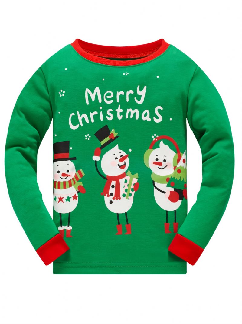 Popshion Barn Julpyjamas Bomull Långärmad Snowman Jul Pjs Set Xmas Holiday Kläder