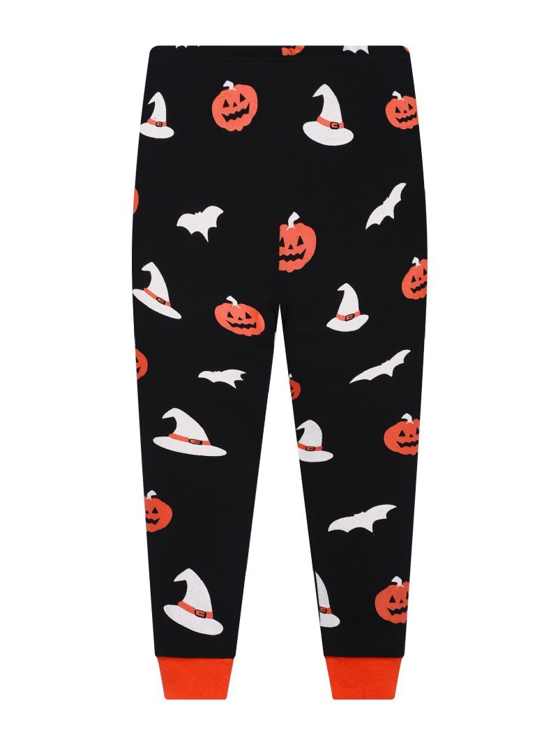 Popshion Pojkar Fluorescerande Halloween Pumpkin Skull Bat Långärmad Pyjamas Byxa Set