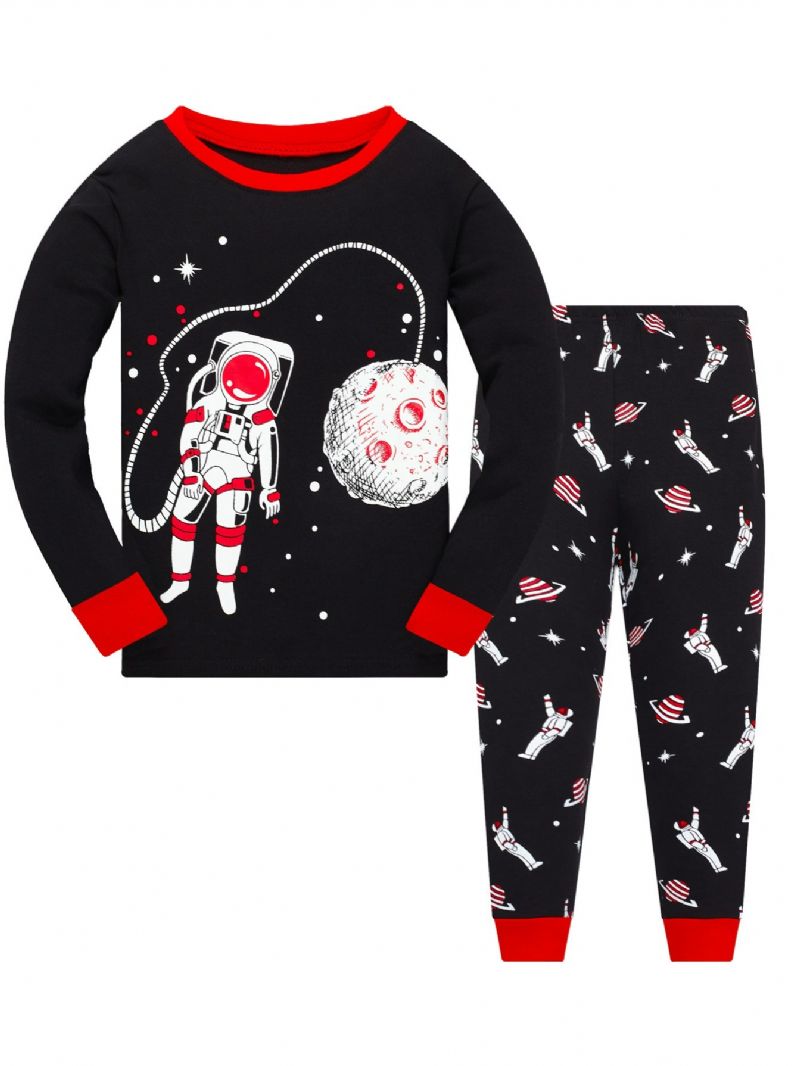 Popshion Pojkar Luminous Astronaut Star Moon Rymdskepp Top & Contrast Trim Pyjamas Byx Set