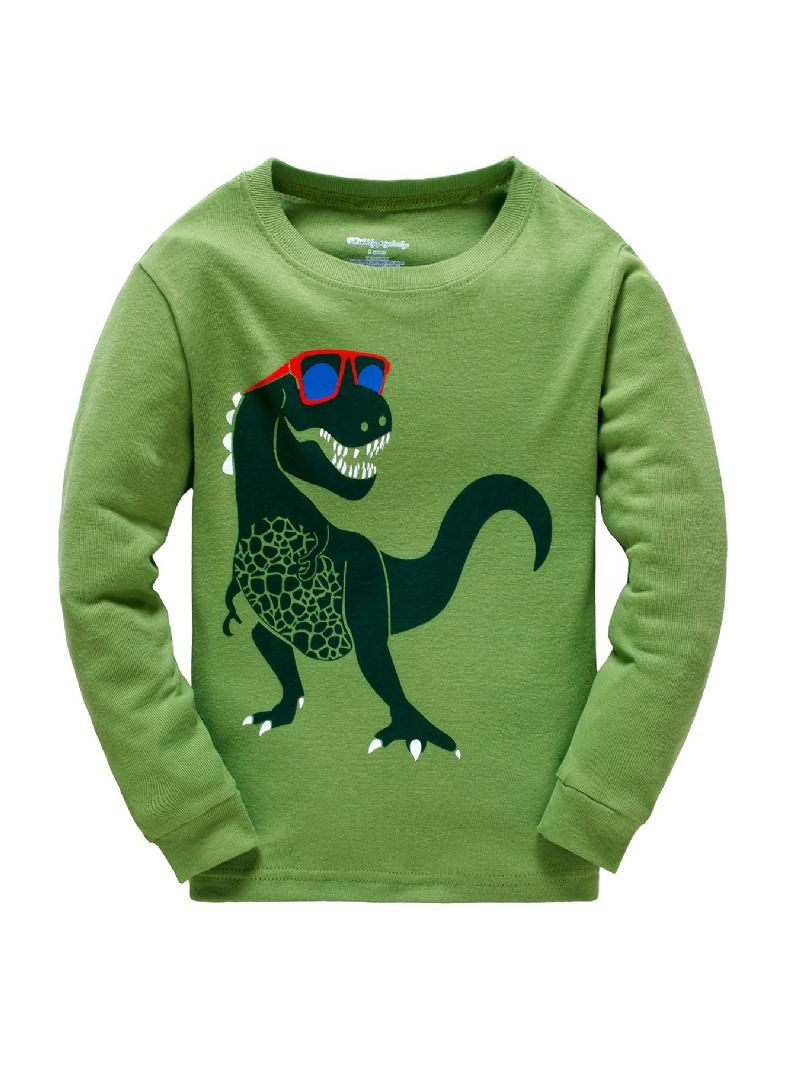 Popshion Pojkar Pyjame Set 2st Casual Dinosaur Crewneck Army Green Loungewear