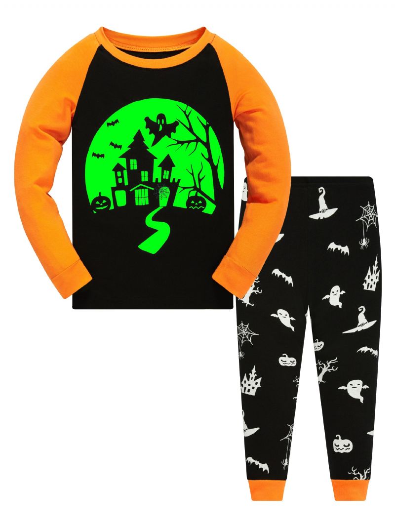 Popshion Pojkar Spider Pumpkin Bat Ghost Witch Långärmad Pyjamas Set