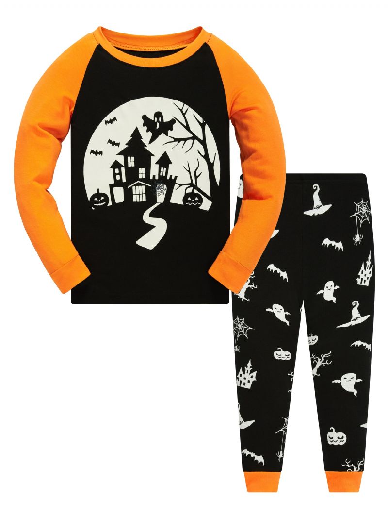 Popshion Pojkar Spider Pumpkin Bat Ghost Witch Långärmad Pyjamas Set