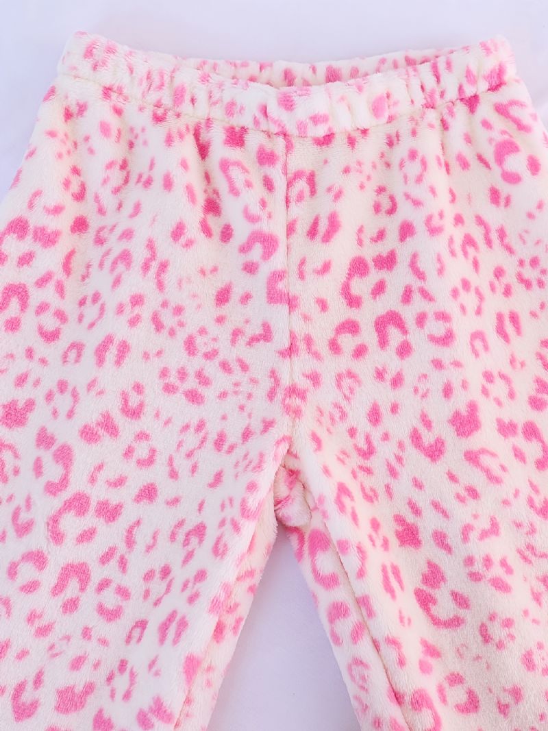 Pyjamas För Flickor Familjekläder Rosa Leopard Med Rund Hals Och Långärmad Topp & Byxuppsättning Barnkläder