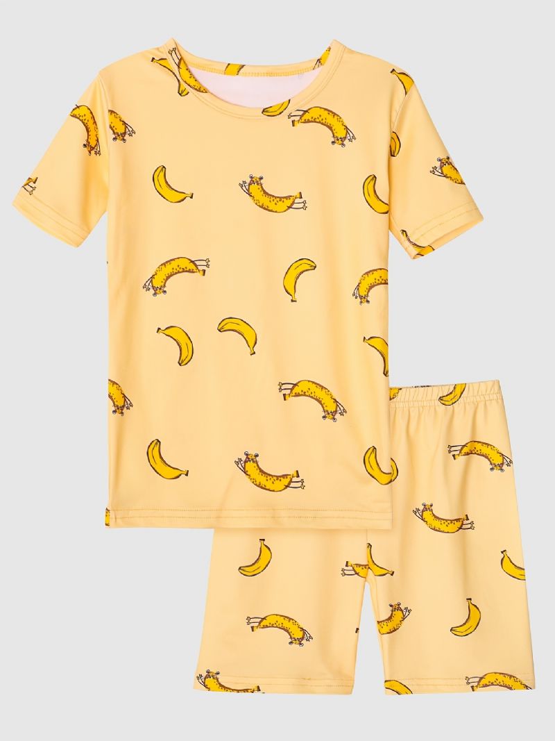 Pyjamas För Flickor Familjeklädsel Banantryck Rundhalsad Kortärmad T-shirt & Shorts Set Barnkläder