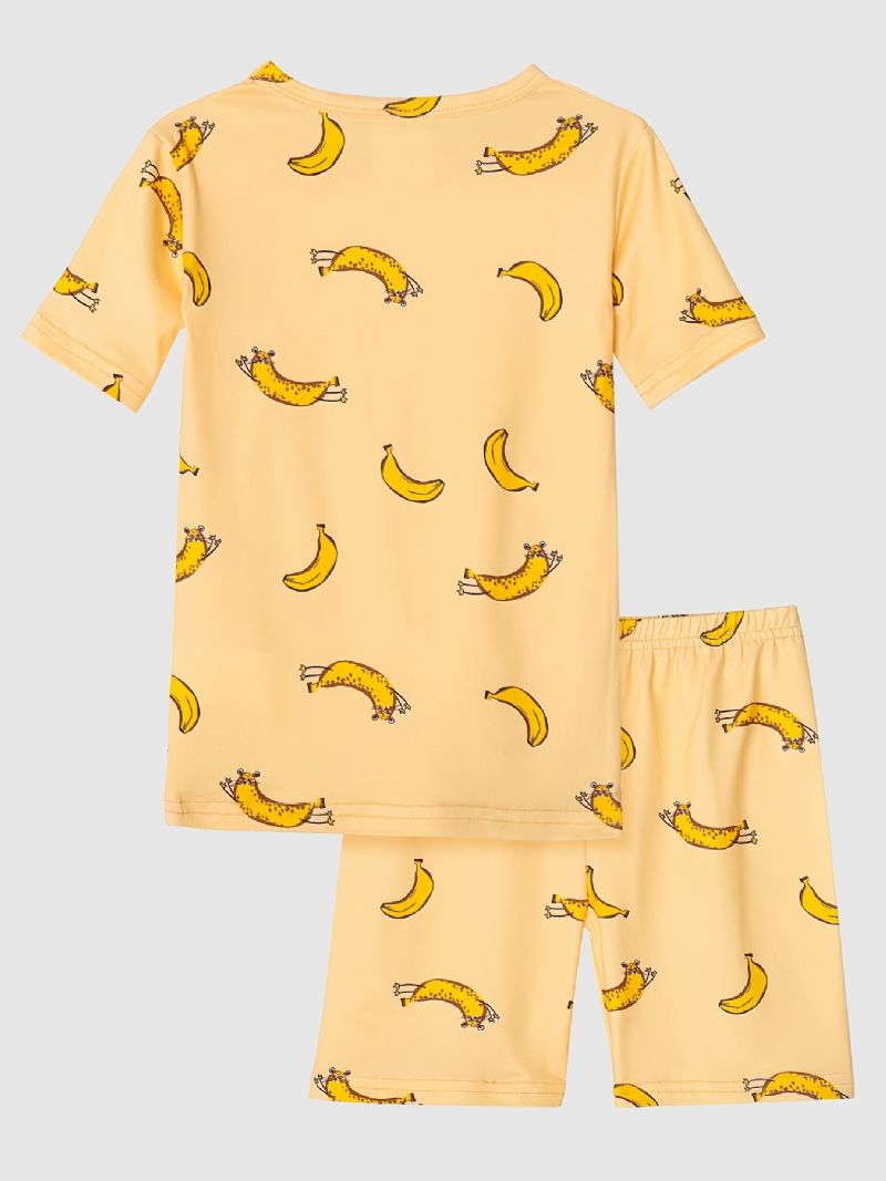 Pyjamas För Flickor Familjeklädsel Banantryck Rundhalsad Kortärmad T-shirt & Shorts Set Barnkläder