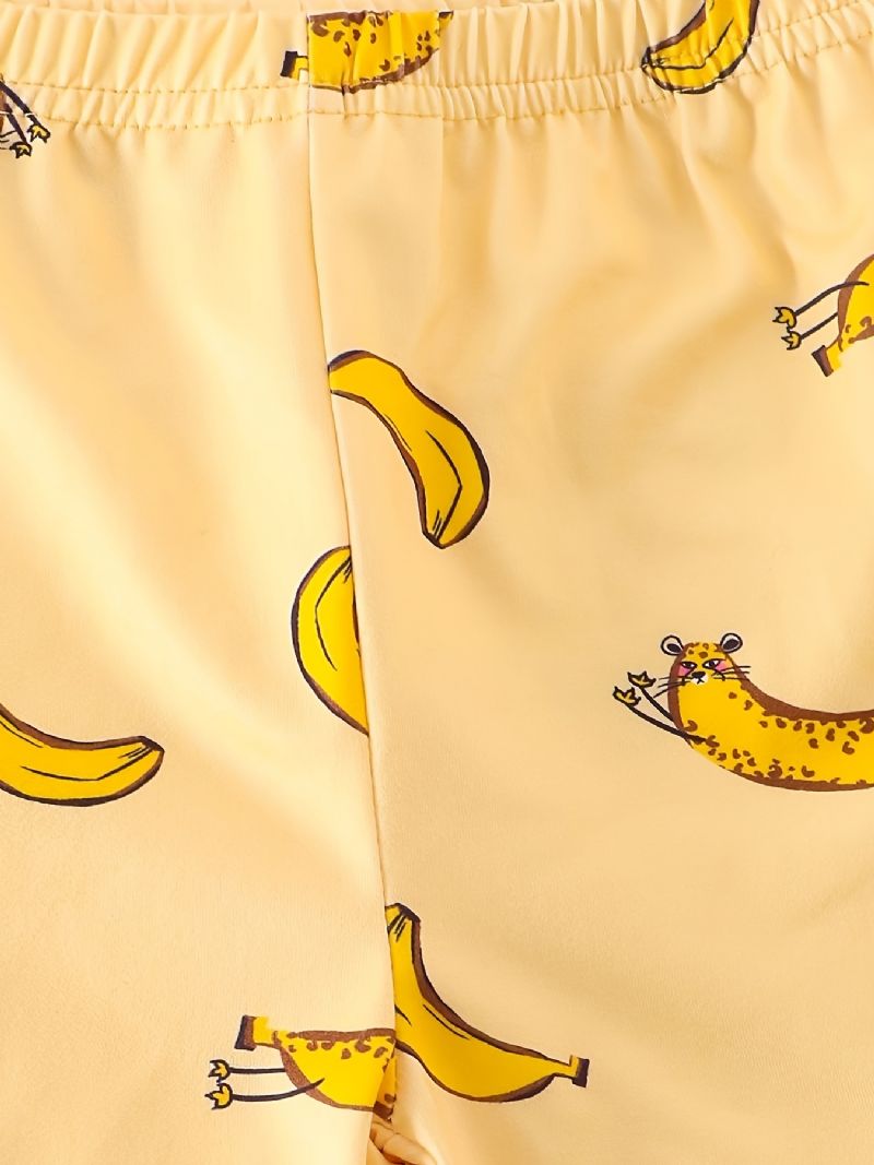 Pyjamas För Flickor Familjeklädsel Banantryck Rundhalsad Kortärmad T-shirt & Shorts Set Barnkläder