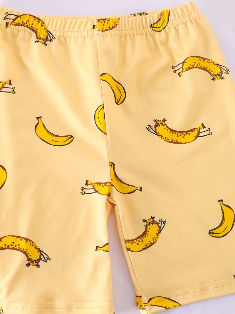 Pyjamas För Flickor Familjeklädsel Banantryck Rundhalsad Kortärmad T-shirt & Shorts Set Barnkläder