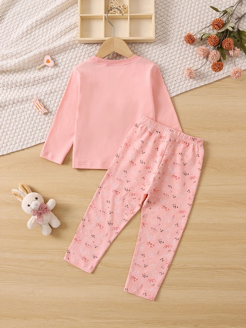 Småbarn Bebis Flickor Pyjamas Familjeoutfit Kanintryck Rundhalsad Långärmad Topp & Blommor Print Byx Set