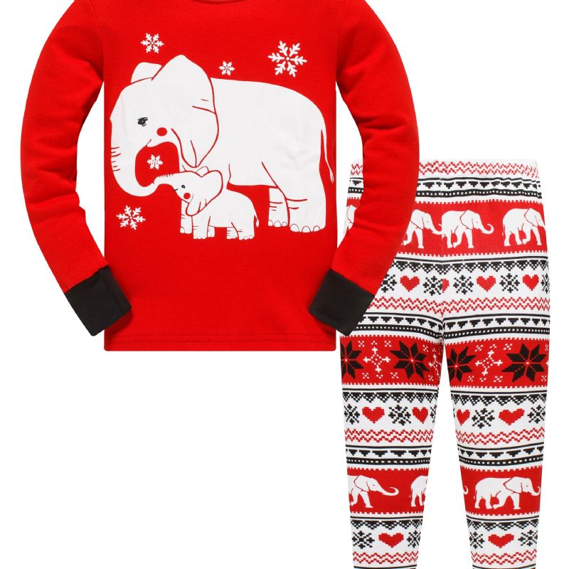 Småbarn Flickor Pojkar 2st Snowflake Elephant Pattern Christmas Pyjamas Byxa Set