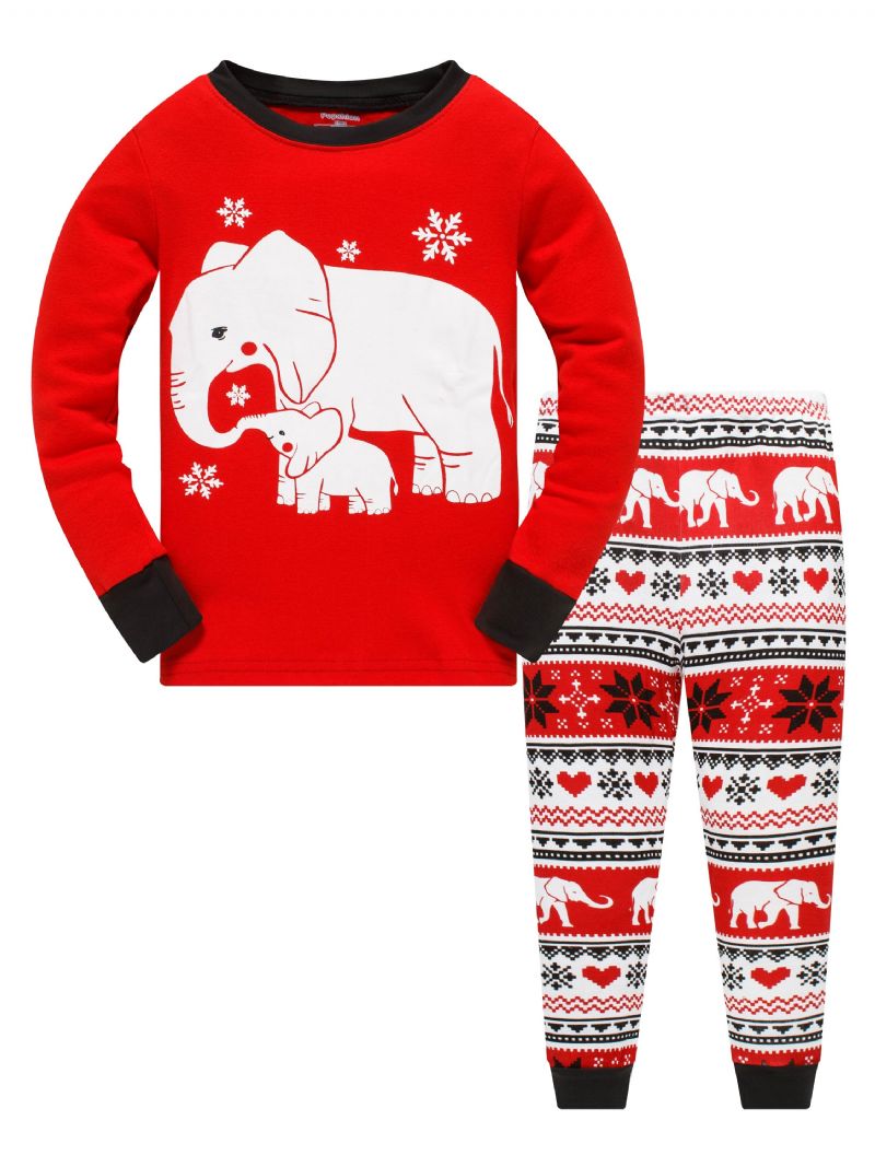 Småbarn Flickor Pojkar 2st Snowflake Elephant Pattern Christmas Pyjamas Byxa Set