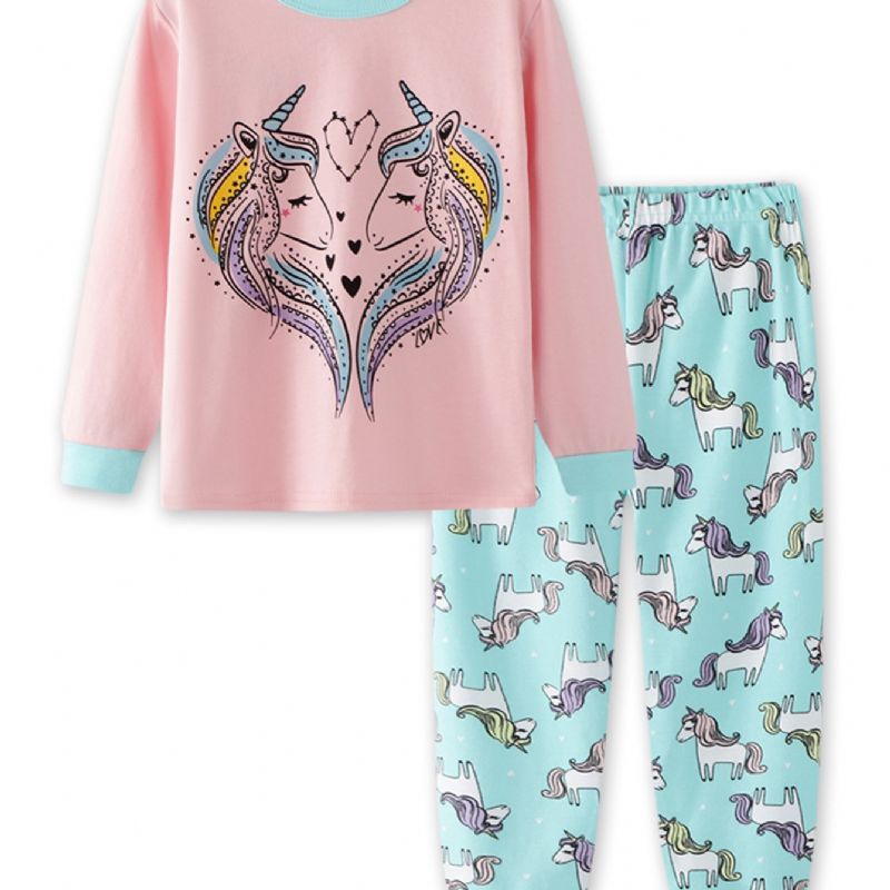 Småbarn Flickor Tecknade Unicorn Tryckta Pyjamas Set