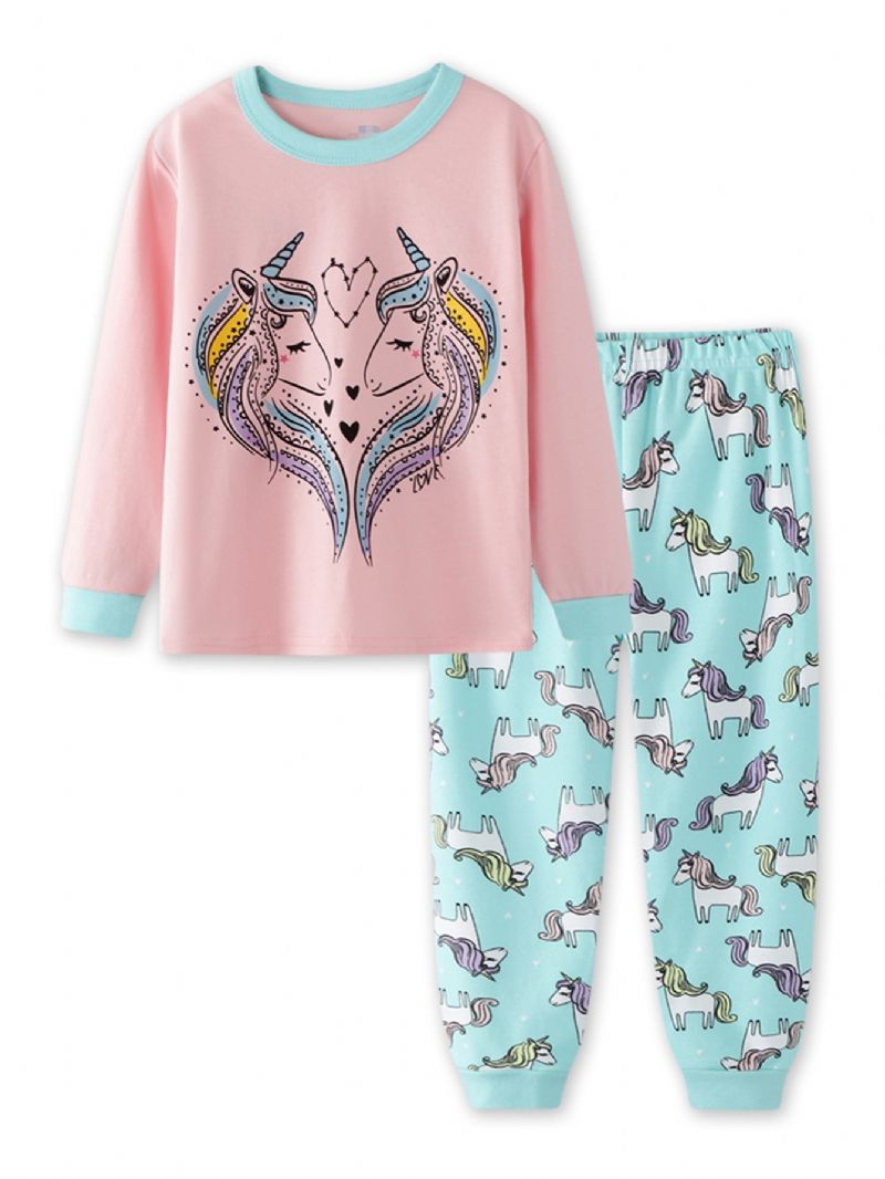 Småbarn Flickor Tecknade Unicorn Tryckta Pyjamas Set