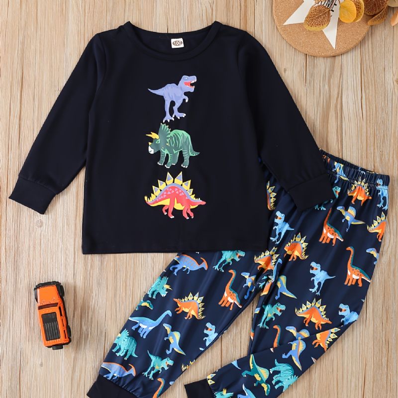 Småbarn Pojkar Tecknad Dinosaur Print Crewneck Sweatshirt & Sweatpants