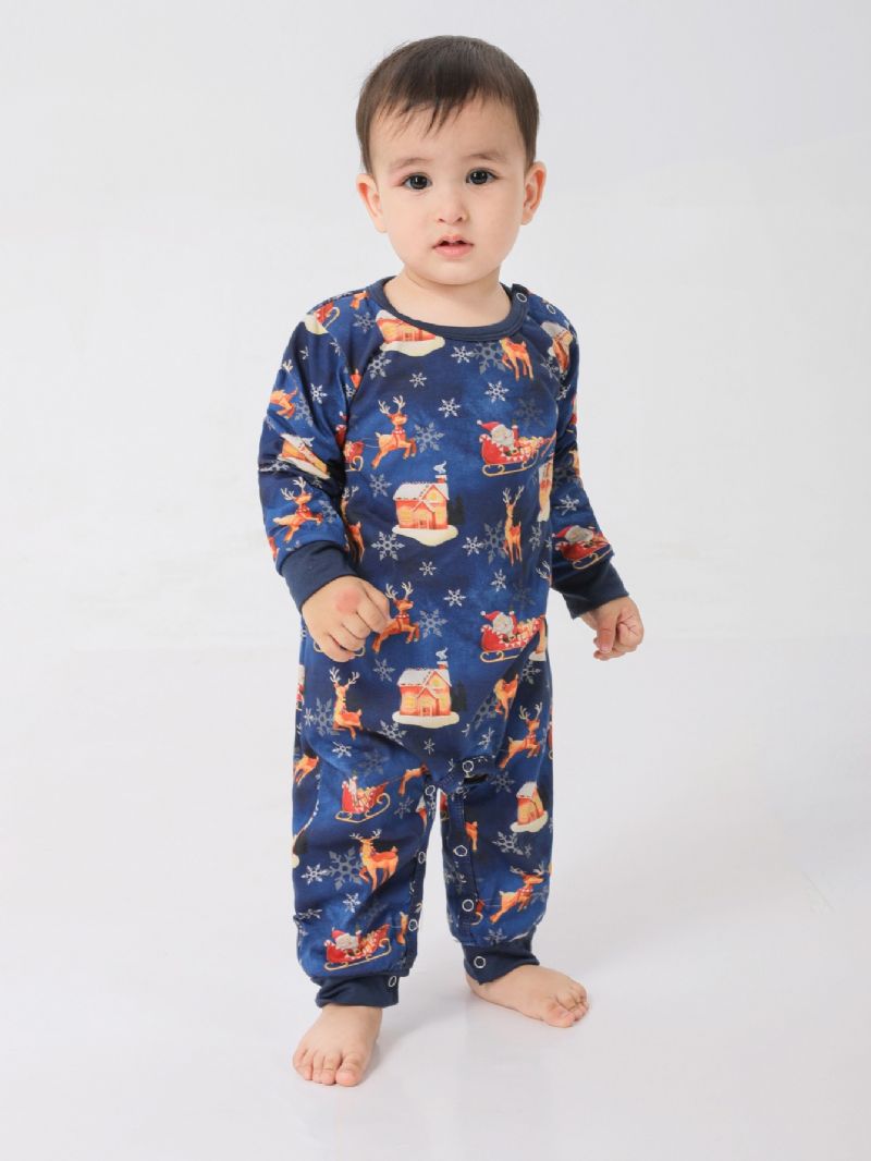 Tecknad Santa Älg House Pattern Christmas Pyjamas Familjen