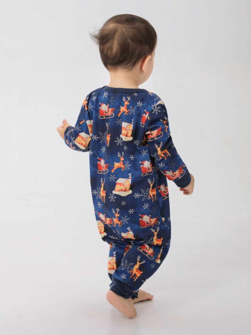 Tecknad Santa Älg House Pattern Christmas Pyjamas Familjen