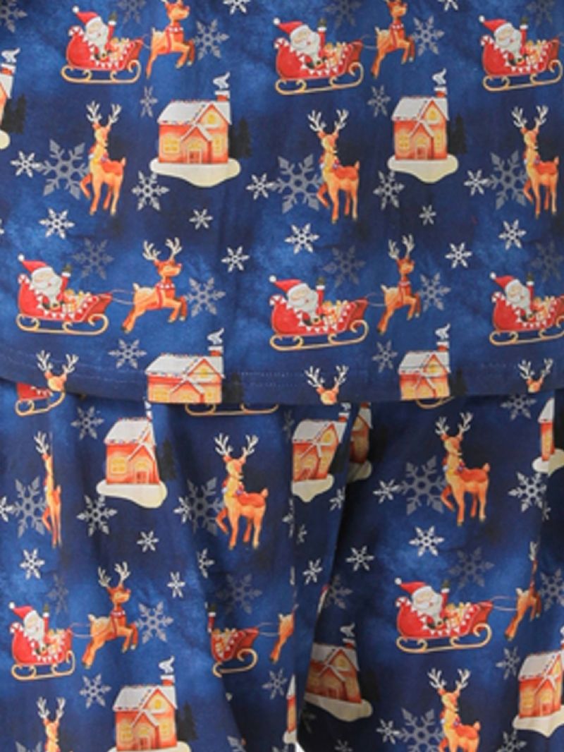 Tecknad Santa Älg House Pattern Christmas Pyjamas Familjen