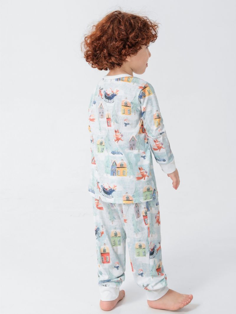 Tecknad Santa Älg House Snowman Pattern Christmas Pyjamas Familjen