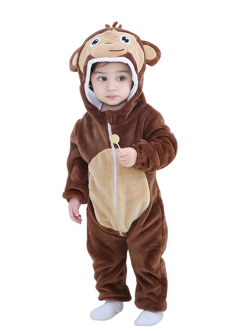 Toddler Bebis Fleece Huva Romper Cosplay Jumpsuit För Pojkar Flickor Bebiskläder Vinter Ny