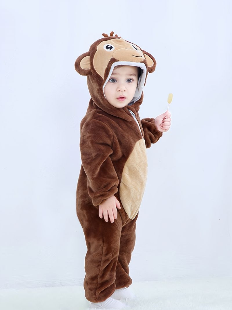 Toddler Bebis Fleece Huva Romper Cosplay Jumpsuit För Pojkar Flickor Bebiskläder Vinter Ny