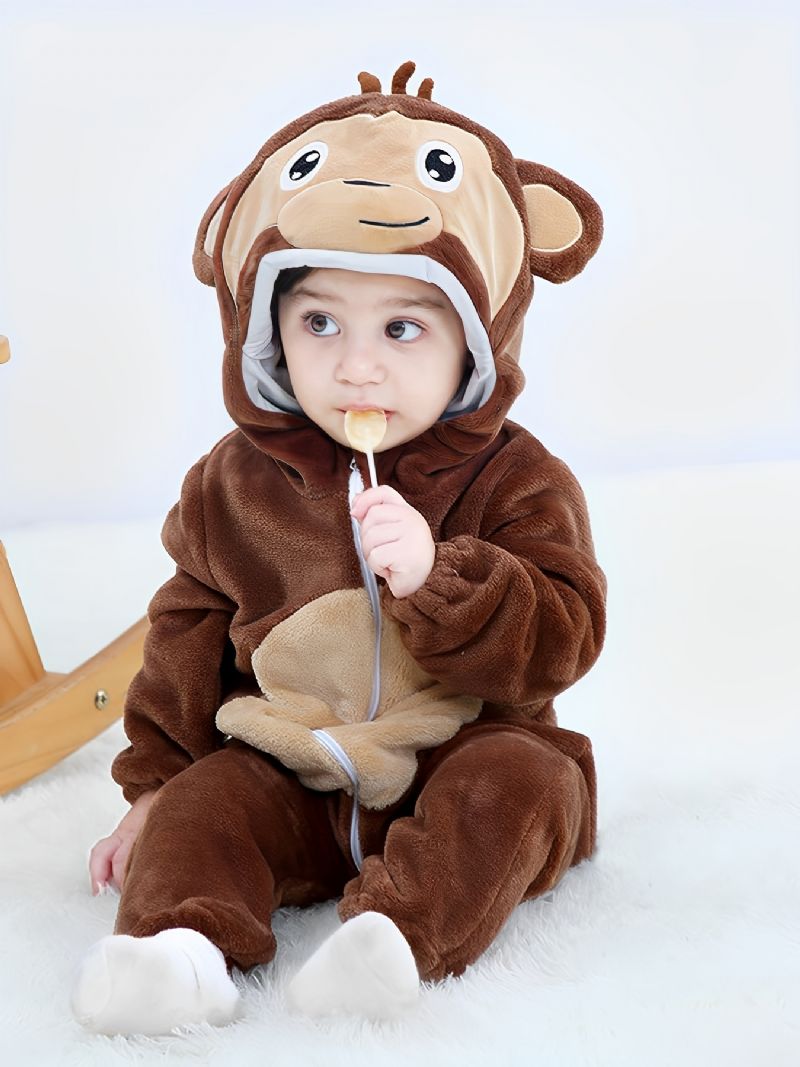 Toddler Bebis Fleece Huva Romper Cosplay Jumpsuit För Pojkar Flickor Bebiskläder Vinter Ny