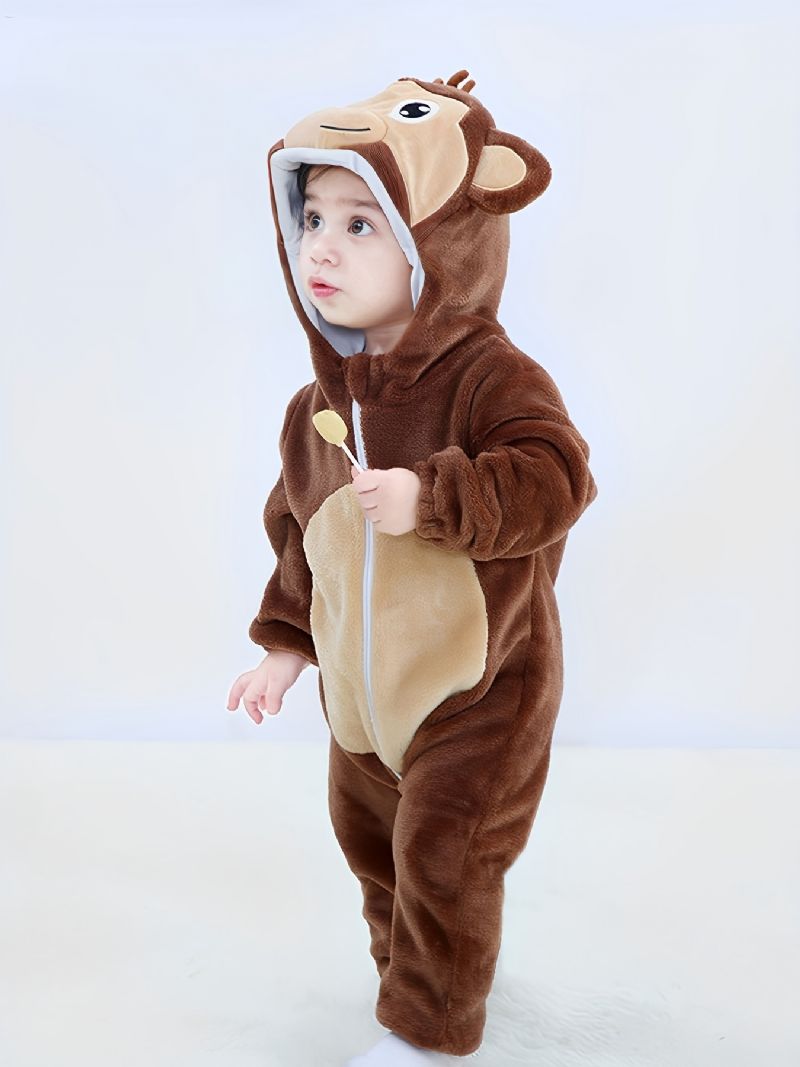 Toddler Bebis Fleece Huva Romper Cosplay Jumpsuit För Pojkar Flickor Bebiskläder Vinter Ny