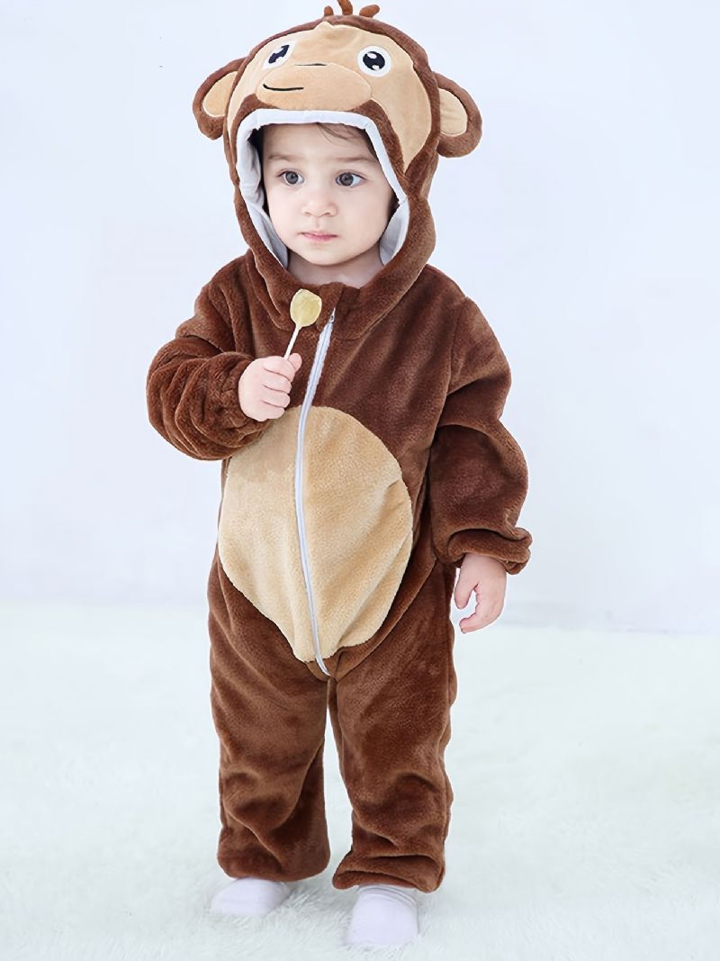 Toddler Bebis Fleece Huva Romper Cosplay Jumpsuit För Pojkar Flickor Bebiskläder Vinter Ny