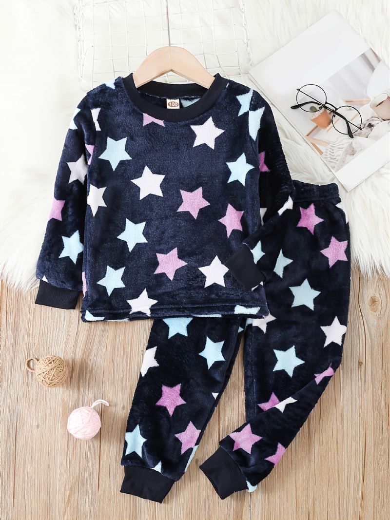 Toddler Flickor Flanell Star Pattern Pyjamas Pullover Byxor