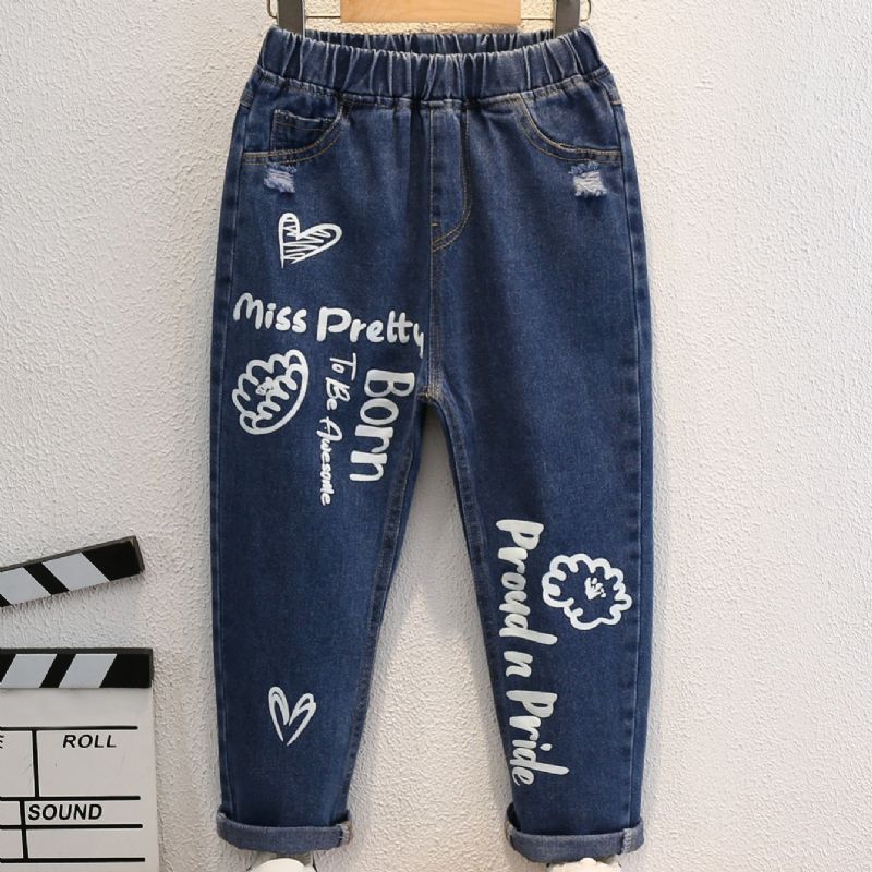 2023 Höst Vinter Nya Barn Print Denim Casual Jeans