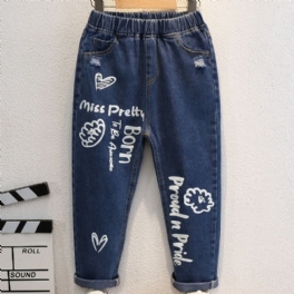 2023 Höst Vinter Nya Barn Print Denim Casual Jeans