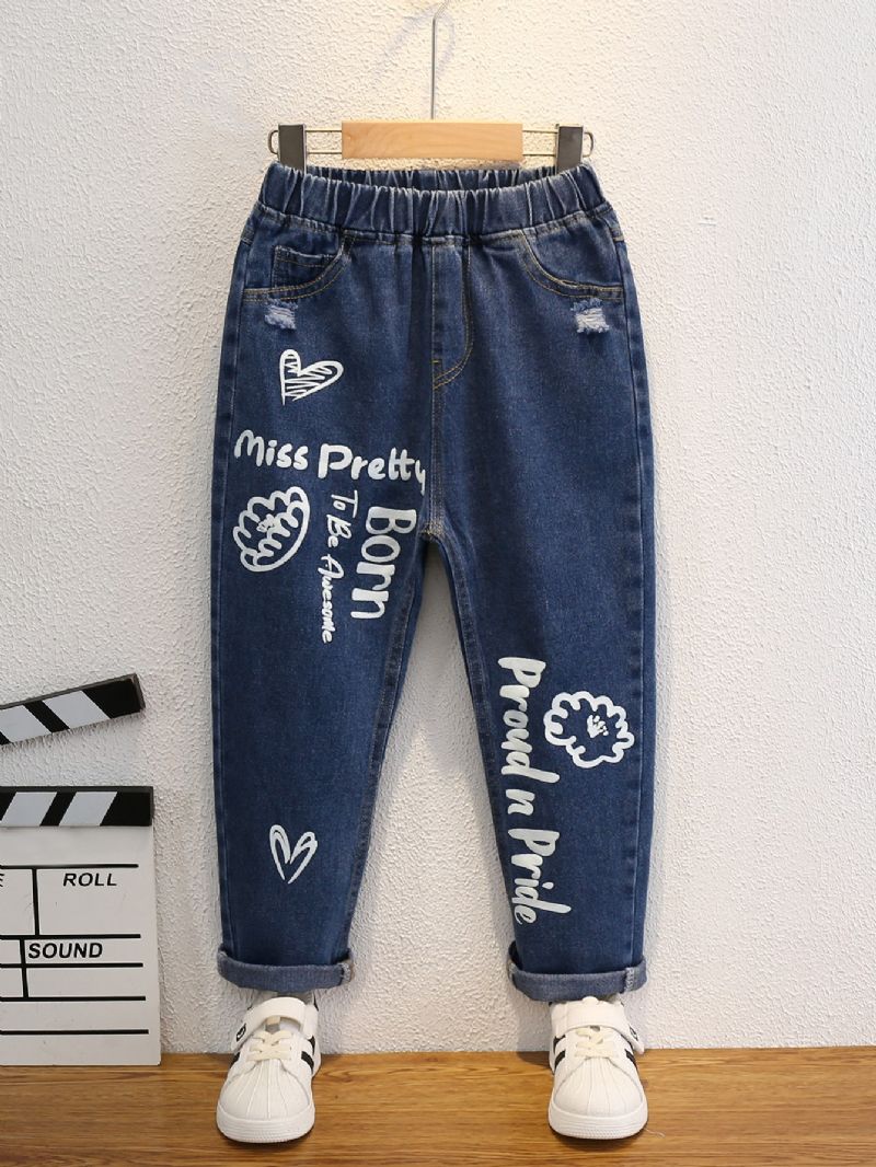 2023 Höst Vinter Nya Barn Print Denim Casual Jeans