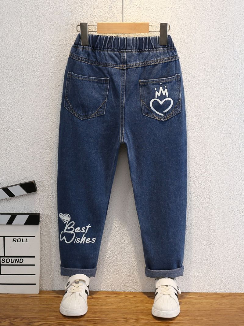 2023 Höst Vinter Nya Barn Print Denim Casual Jeans