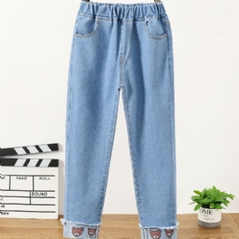 Barn Flickor Casual Denim Cartoon Bear Print Jeans Vår Höst