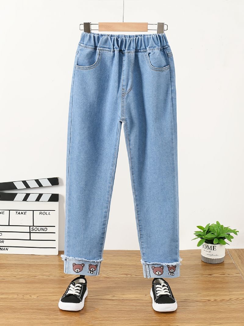 Barn Flickor Casual Denim Cartoon Bear Print Jeans Vår Höst