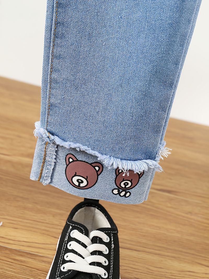 Barn Flickor Casual Denim Cartoon Bear Print Jeans Vår Höst