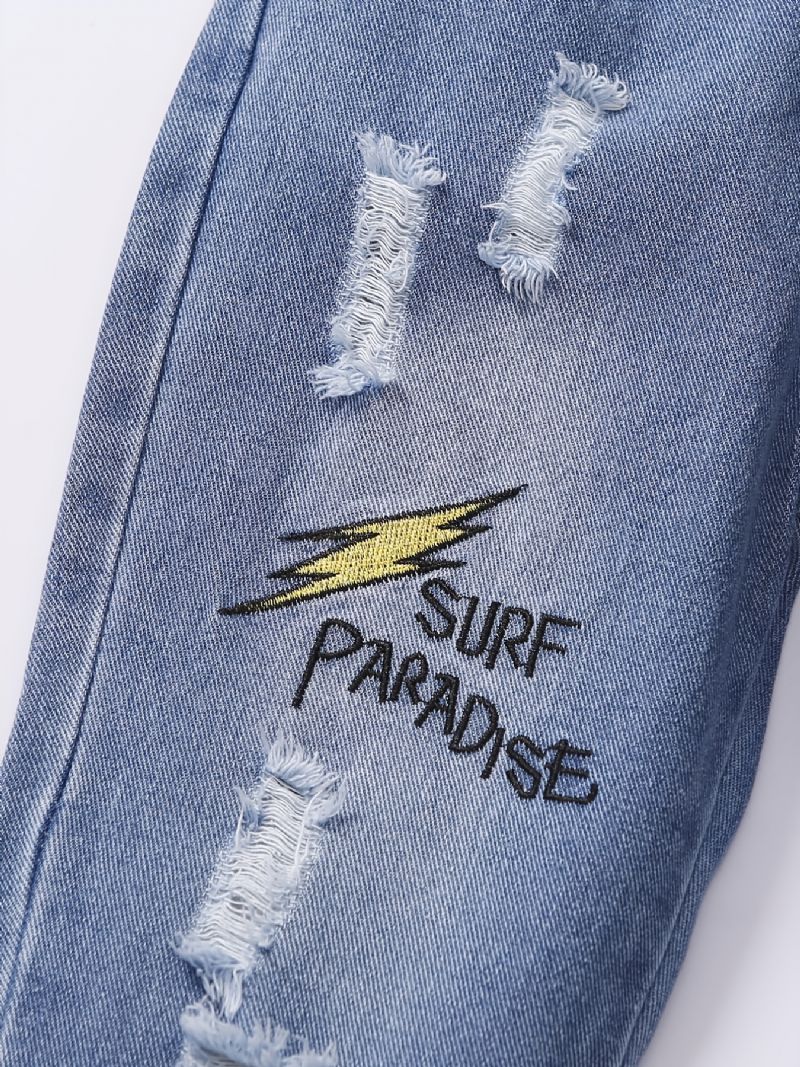 Barn Flickor Rippade Jeans Elastiskt Midjeband Broderi Tecknat Mönster Denim Barnkläder