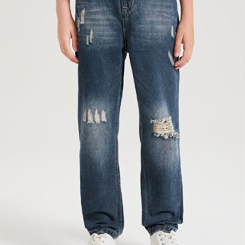 Barn Pojkar Ripped Denim Casual Mode Jeans