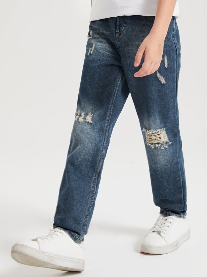 Barn Pojkar Ripped Denim Casual Mode Jeans