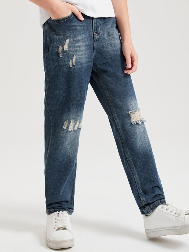 Barn Pojkar Ripped Denim Casual Mode Jeans